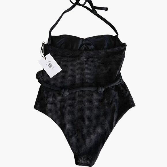 NWT Revel Rey Solana Waffle Knit Belted Halter One Piece Swimsuit XS - Picture 4 of 10